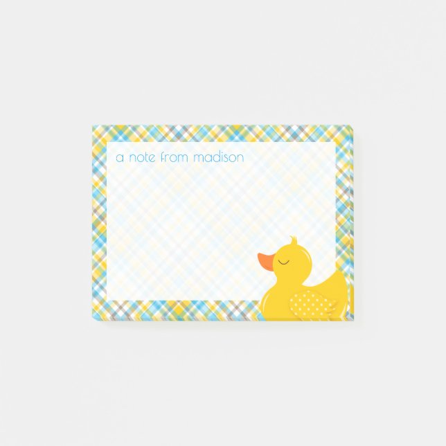 Your Text | Rubber Ducky Plaid Post-it Notes (Front)