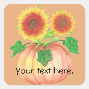 Your Text Sunflowers in Pumpkin, Leaves Stickers