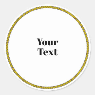 Your Text Template, white circle, black text, Classic Round Sticker