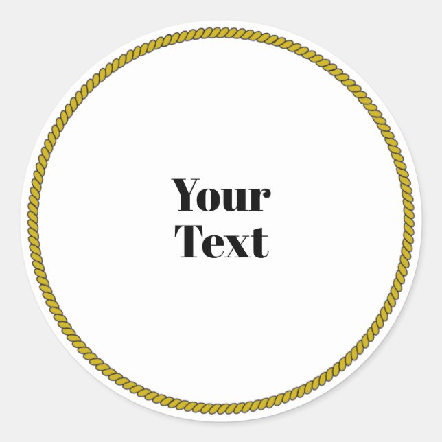 Your Text Template, white circle, black text, Classic Round Sticker (Front)