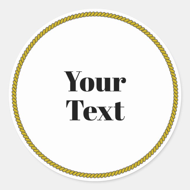 Your Text Template, white circle, black text, Classic Round Sticker (Front)