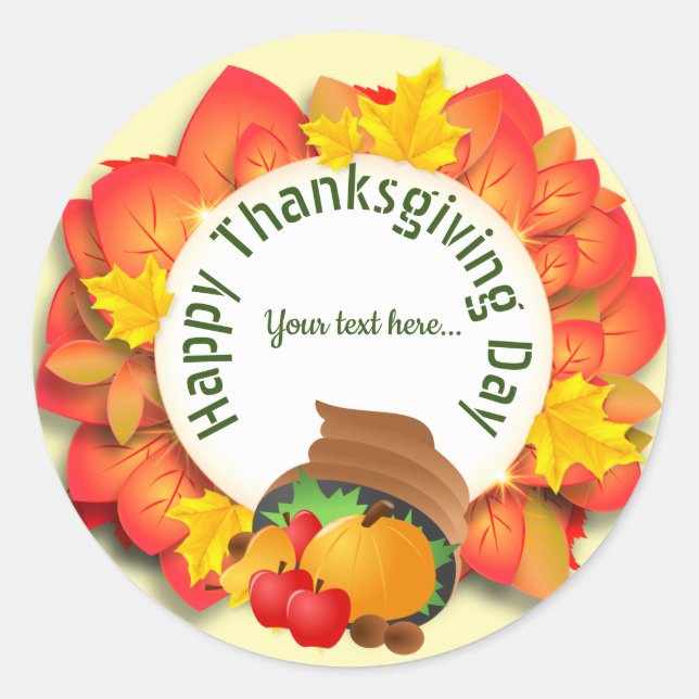 Your Text Thanksgiving Greeting Classic Round Sticker (Front)