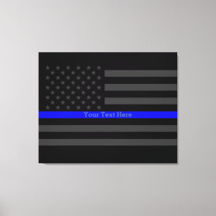 Your Text Thin Blue Line Stylish Black US Flag Canvas Print