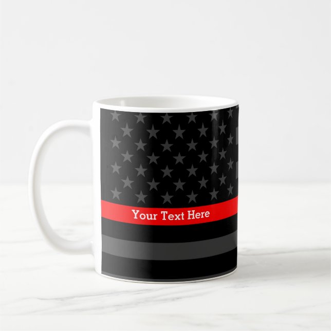 Your Text Thin Red Line Black US Flag Personalize Coffee Mug (Left)