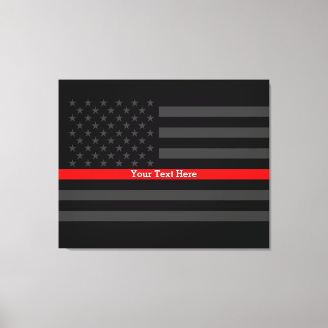 Your Text Thin Red Line Stylish Black US Flag on a Canvas Print (Front)