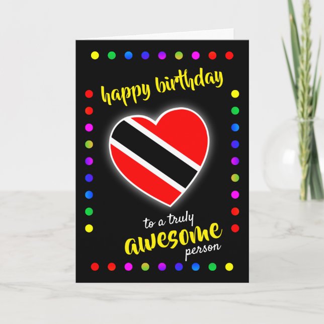 Your Text Trinidad Flag Heart HAPPY BIRTHDAY CARD (Front)
