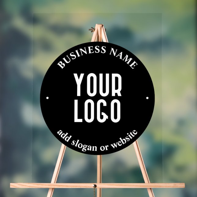 Your Text & Uploaded Logo | Editable Black & White Acrylic Sign (Neutral)
