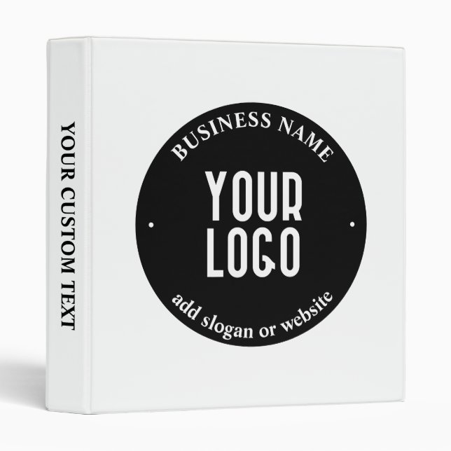 Your Text & Uploaded Logo | Editable Black & White Binder (Front/Spine)