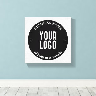 Your Text & Uploaded Logo   Editable Black & White Canvas Print