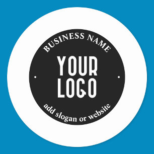 Your Text & Uploaded Logo   Editable Black & White Classic Round Sticker