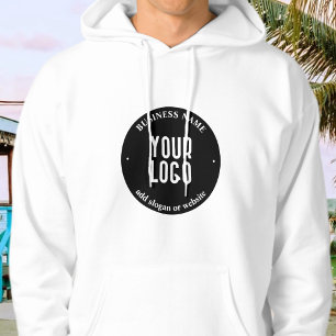 Your Text & Uploaded Logo Editable Black & White Hoodie