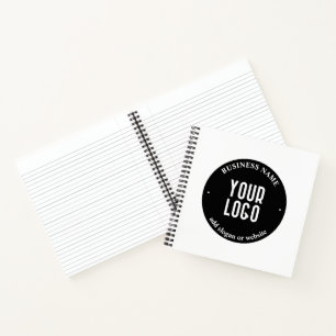 Your Text & Uploaded Logo   Editable Black & White Notebook