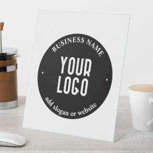 Your Text & Uploaded Logo Editable Black & White Pedestal Sign