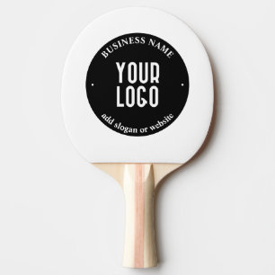 Your Text & Uploaded Logo   Editable Black & White Ping Pong Paddle