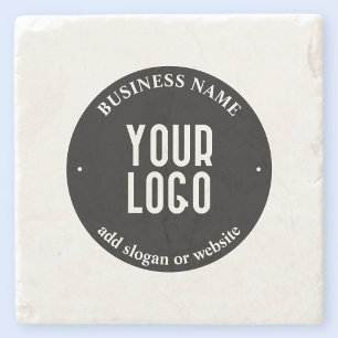 Your Text & Uploaded Logo Editable Black & White Stone Coaster