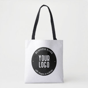 Your Text & Uploaded Logo   Editable Black & White Tote Bag