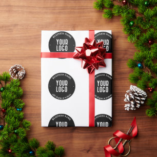 Your Text & Uploaded Logo   Editable Black & White Wrapping Paper