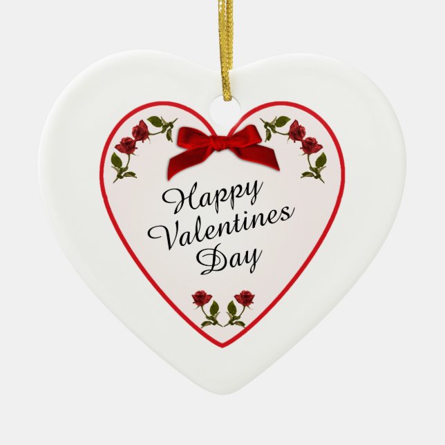 Your Text Valentines Day  - Red Roses Floral Photo Ceramic Ornament (Front)