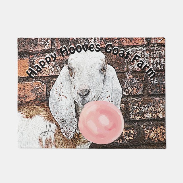 YOUR TEXT White Nubian Goat with Bubblegum Doormat (Front)