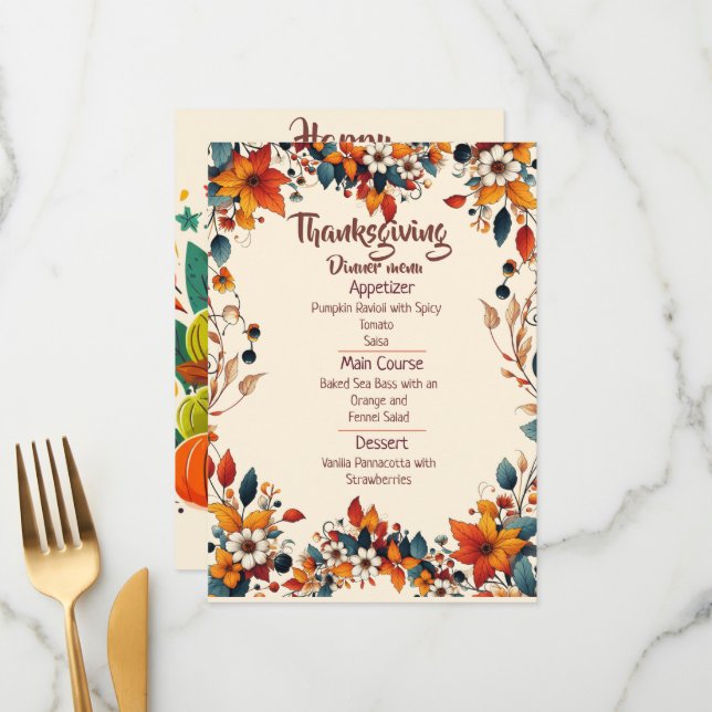 YOUR THANKSGIVING DINNER WITH A CUSTOMIZED MENU  (Devant/Arrière en situation)