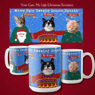 Your Three Cats Wear Ugly Christmas Sweaters Photo Coffee Mug