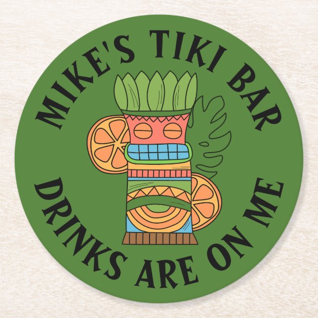 YOUR TIKI BAR Add Your Name Round Paper Coaster (Front)