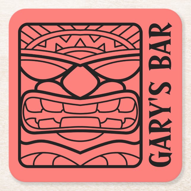 YOUR TIKI BAR Add Your Name Square Paper Coaster (Front)