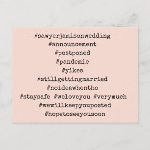 Your Top 12 Blush Pink Postponed Wedding Hashtags Postcard