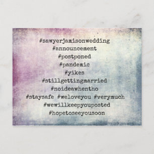Your Top 12 Hashtags Colourful Postponed Wedding Postcard
