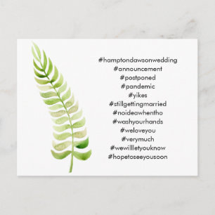 Your Top 12 Hashtags Green Fern Postponed Wedding Postcard