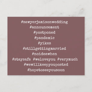Your Top 12 Hashtags Postponed Wedding Dusty Rose Postcard