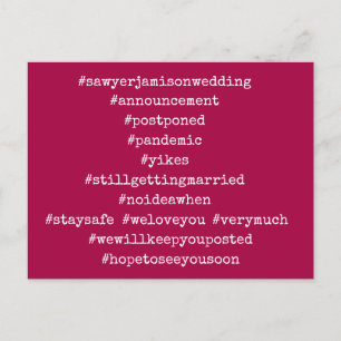 Your Top 12 Hashtags Postponed Wedding Raspberry Postcard