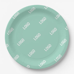 Your Uploaded Image or Logo Tiled Light Teal Paper Plate
