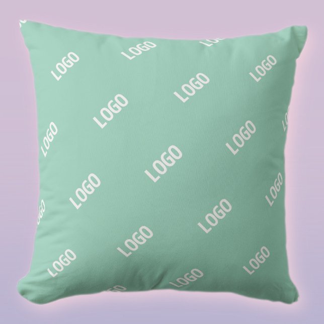 Your Uploaded Image or Logo Tiled | Light Teal  Throw Pillow (Creator Uploaded)