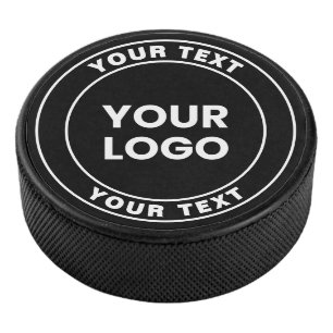 Your Uploaded Logo + Bold Circular Text Hockey Puck