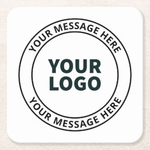 Your Uploaded Logo + Editable Circular Text  Square Paper Coaster