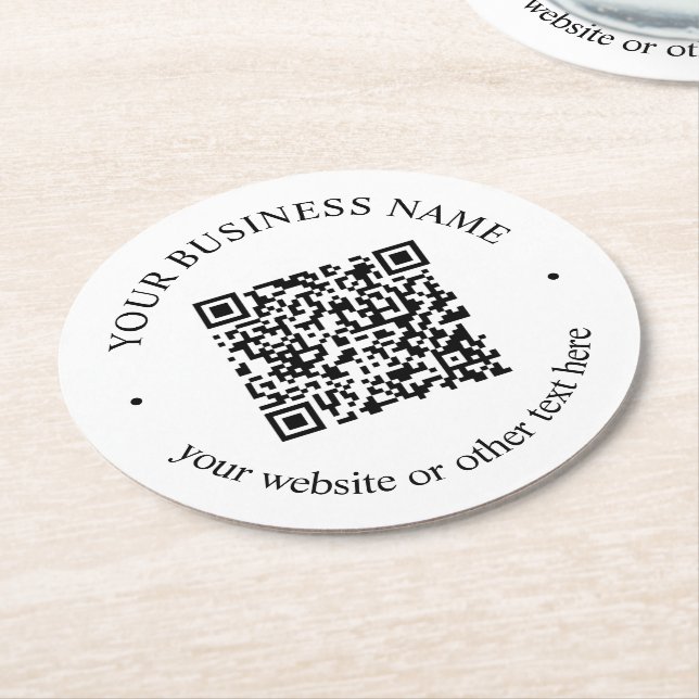 Your Uploaded QR code Plus Editable Circular Text Round Paper Coaster (Angled)