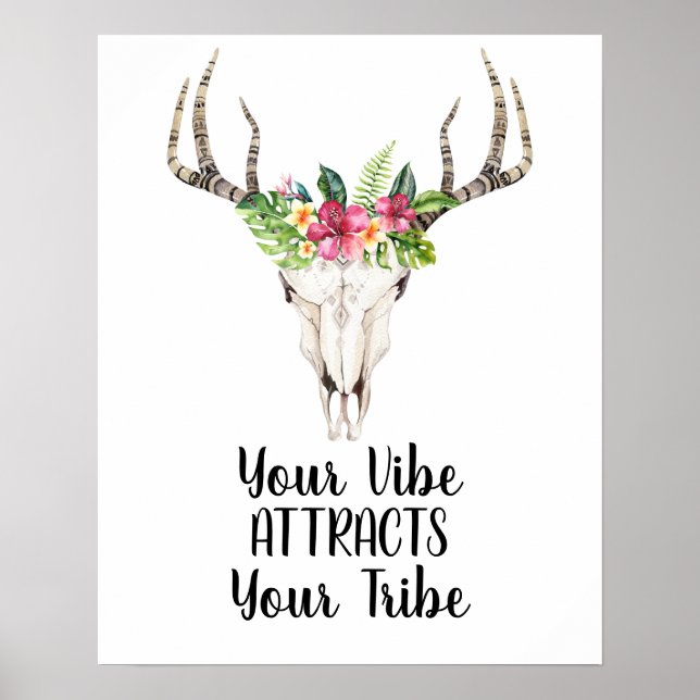 Your Vibe Attracts Boho Skull Poster (Front)