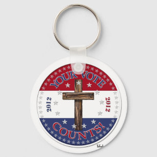 YOUR VOTE COUNTS! 2012 Round with rugged cross Keychain