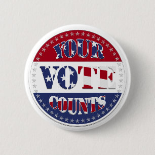 YOUR VOTE COUNTS Round with US Flag & 50 Stars v2 2 Inch Round Button