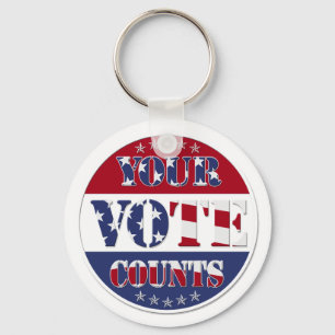 YOUR VOTE COUNTS Round with US Flag & Stars Keychain