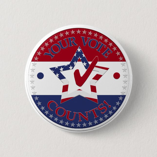 Your Vote Counts Star Check Mark 2 Inch Round Button (Front)