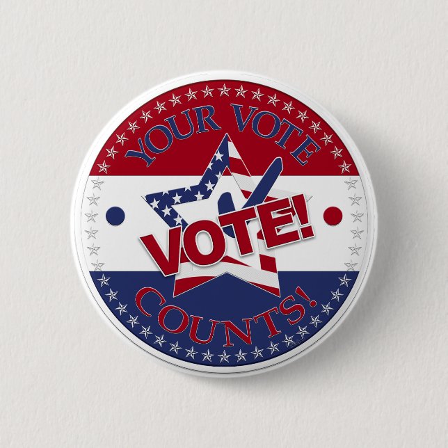 Your Vote Counts VOTE! Star Check Mark 2 Inch Round Button (Front)