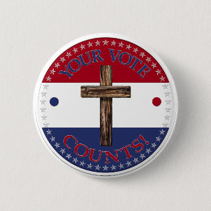 Your Vote Counts with Cross 2 Inch Round Button
