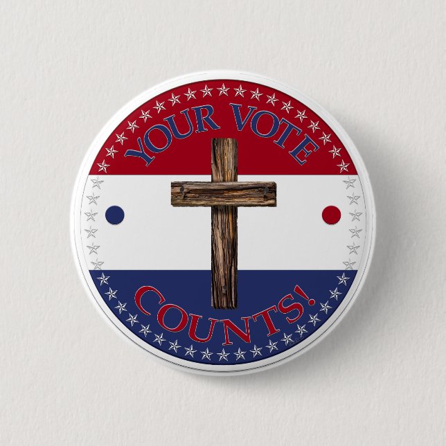 Your Vote Counts with Cross 2 Inch Round Button (Front)
