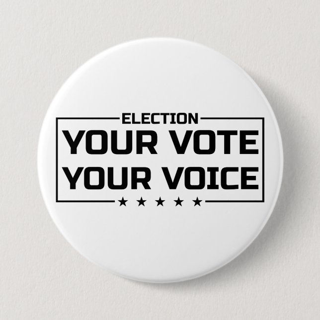 Your Vote Your Voice black font 3 Inch Round Button (Front)