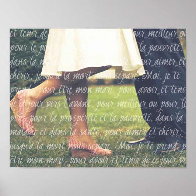 Your Wedding Photo and French Wedding Vows Script Poster (Front)