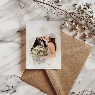 Your wedding photo, gold script, thank you card