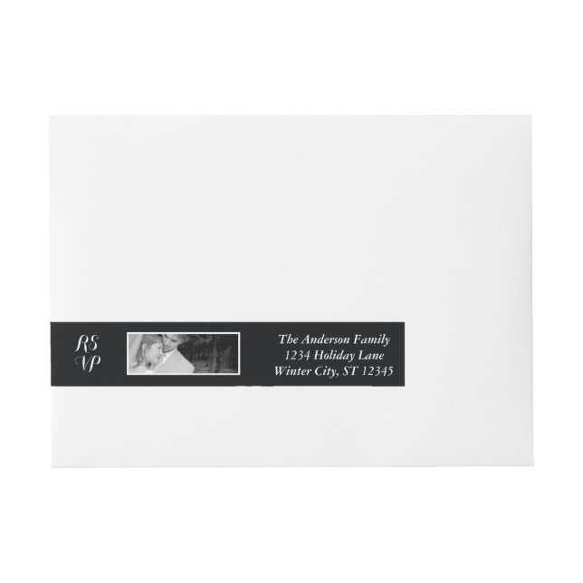 Your Wedding Photo RSVP Black Wraparound Address Label (Front)