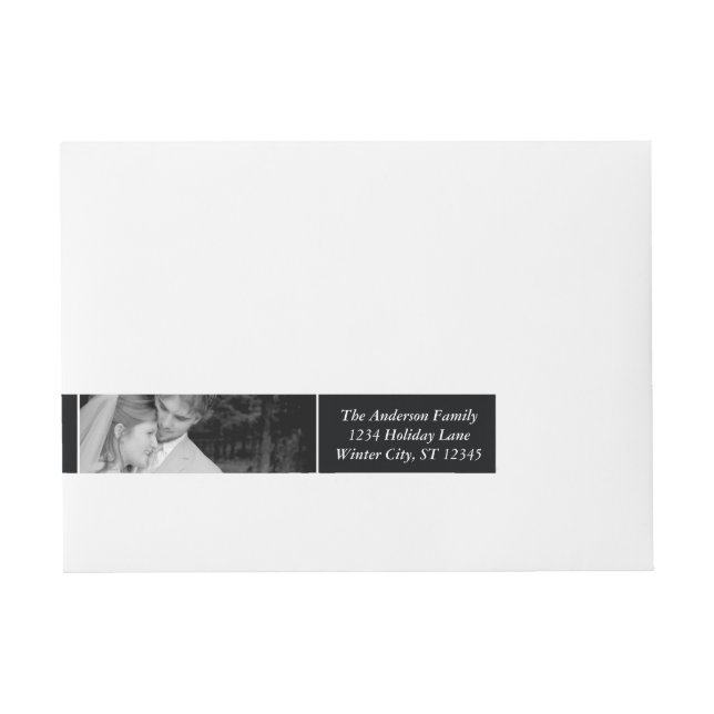 Your Wedding RSVP Black with photo Wraparound Address Label (Front)